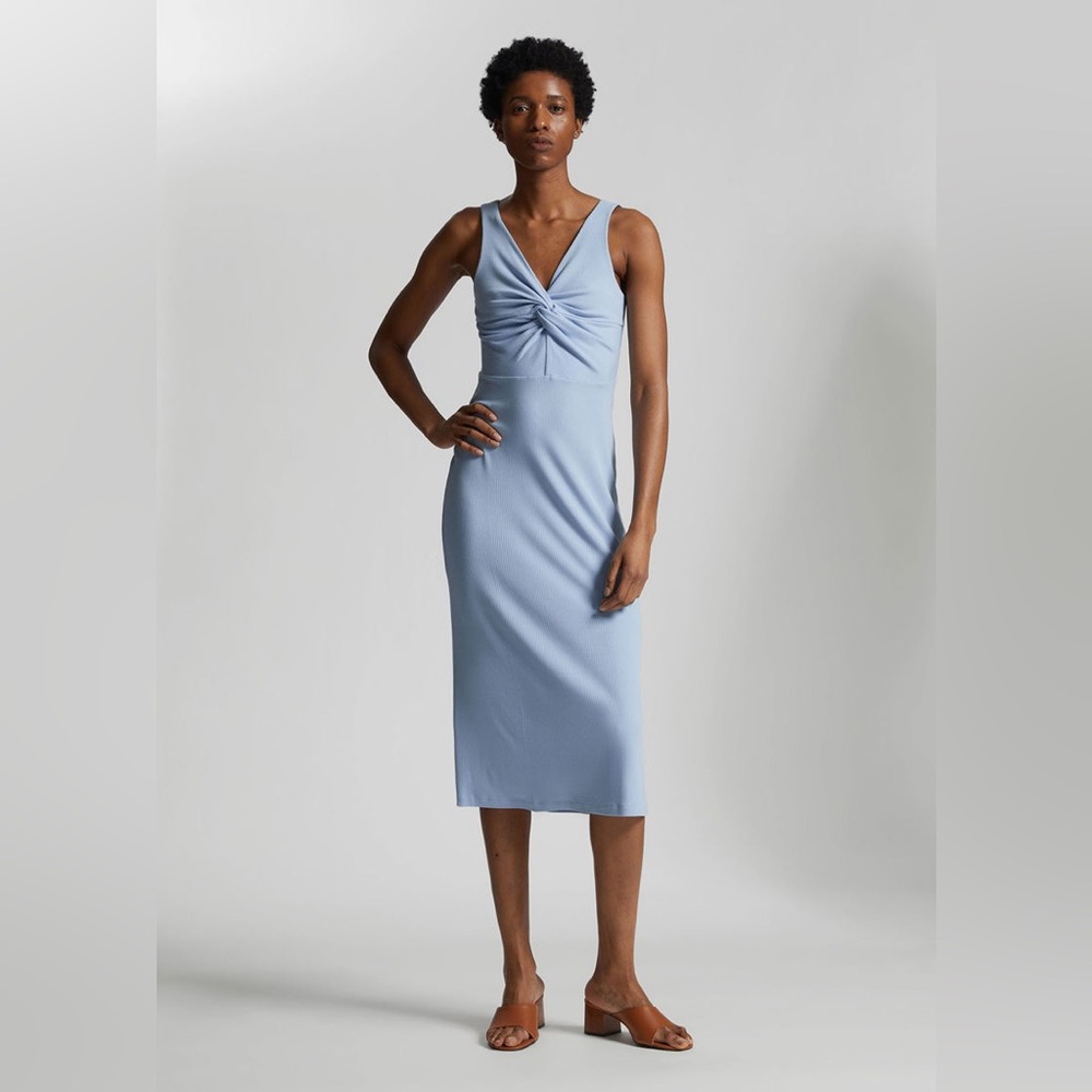 NWOT & Other Stories Ribbed Twist-Front Midi Dress Sz Large - Picture 2 of 10